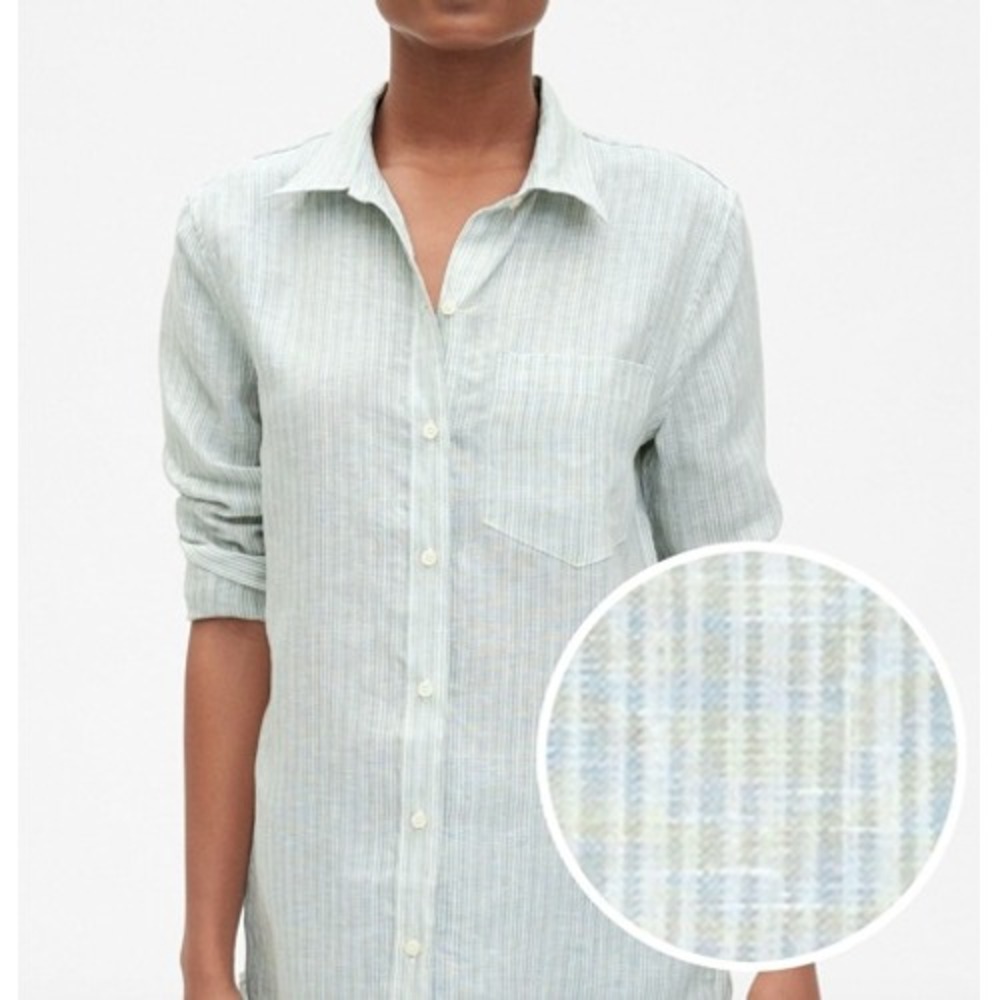 GAP Boyfriend Fit Linen Coastal Beachy Button Down Shirt S